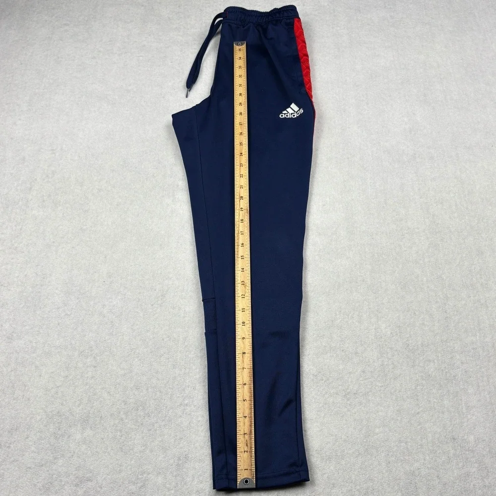 Adidas Mens Small Navy Blue Red Textured Side Stripe Soccer Track Pants FM0894